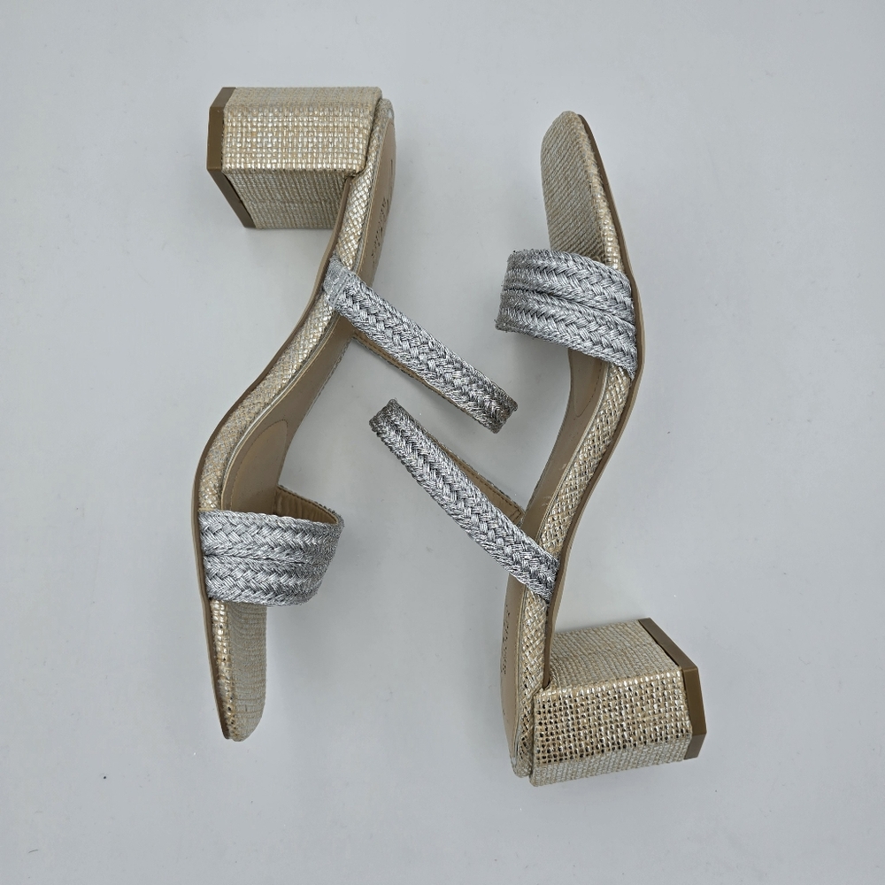 NWOT Jewel Badgley Mischka Heat Textured Block Heel Mule Slide Sandals, Silver 6 - Picture 16 of 16